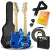 3rd Avenue Chitarra Elettrica 1/4 Bambini, Kit Ampli 5W, Blu camo | Ampli 5W a batterie, suona ovunque; cavo, custodia, tracolla e plettri inclusi — per 5-8 anni