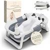 VALVANI Vaschetta Bagnetto Neonato Pieghevole Portatile Antiscivolo Valbabycare | Cuscino panda ergonomico, fino a 3 anni, chiusura compatta e facile da pulire.