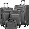 COOLIFE Set Valigie 4 Pezzi Morbide 58/66/80cm e 1 Borsa a Tracolla Grande | Valigie Morbide Trolley TSA & 4 Ruote Spinner, ultraleggere, 1200D idrorepellente - Tutti i Viaggi & Famiglia