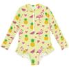 decor gift Costume da bagno intero da bambina, a maniche lunghe, con fenicotteri e ananas, per l'estate, colore: giallo (scenario)