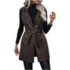 Duohropke Gilet in pelle da donna in ecopelle, senza maniche, con cintura, cardigan, scollo a V, blazer, gilet invernale, giacca invernale, giacca in pelle