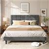 VASAGLE Struttura Letto Imbottita, Altezza Regolabile, 160 x 200 cm | Testiera Letto, Doghe Letto, 204,1 x 161,5 cm, Silenzioso, Grigio Ardesia, Collezione Mazey, RMB185G101