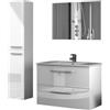 Dmora set Mobili Bagno Williams Bianco Lucido Specchio Incluso 2 Cassetti, 2 Ripiani