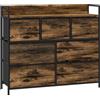 HOMCOM Cassettiera a 7 cassetti, in tessuto, pieghevole, struttura in acciaio, nero, 98 x 29 x 85 cm, camera da letto, ingresso, soggiorno, nero e marrone rustico