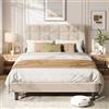 VASAGLE Struttura Letto Imbottita, Altezza Regolabile, 140 x 200 cm | Testiera Letto, Doghe Letto, 204,1 x 143,5 cm, Silenzioso, Beige Cappuccino, Collezione Mazey, RMB184L101