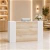 DEZAGCE Grande bancone reception bianco e legno, ripiani regolabili | Grande formato - Ripiani regolabili - Mobile da reception - Finitura bianca e legno