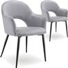tectake® Set Sedie Sala da Pranzo Eleganti in Velluto con Gambe in Acciaio, Sedie da Cucina Ergonomiche e Antiscivolo, Ideali per Sala da Pranzo e Soggiorno, Capacità 120 kg - 2 Sedie - Grigio Chiaro
