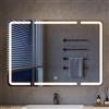 mojiasion Mobile Bagno Specchio con Luce e Contenitore - Armadietto a Specchio 3 Ante, Larghezza 90 cm - Specchio Bagno LED 3 Colori Dimmerabile - Specchiera Bagno con Ricarica USB+Prese