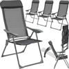 tectake® Set 4 Sedie da Giardino Pieghevoli con Braccioli, Tessuto a Rete per Ventilazione Ottimale, Schienale Regolabile in 5 Posizioni, Comodo Poggiatesta Imbottito - Antracite