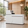 DEZAGCE Bancone reception bianco, cassetto tastiera, 140 × 100 × 110 cm | 1 cassetto - 2 ripiani - Cassetto tastiera - Ampia superficie di lavoro - Finitura bianca