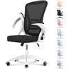 naspaluro Sedia da Ufficio, Sedia Ufficio Ergonomica, Poltrona Ufficio con 90° Bracciolo Regolabile, Sedia scrivania Traspirante con Supporto Lombare, Bianco