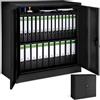 tectake® Armadio Portadocumenti, Armadio Multiuso 3 Scomparti, Ante a Battenti Rinforzate, Chiusura con Serratura a Cilindro, Acciaio di Alta Qualità Verniciato a Polvere, 90x40x90 cm - Nero