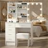 Saimeihome Set da toeletta con illuminazione e sgabello, 6 cassetti e 6 ripiani, 80 x 36 x 130 cm, tavolo cosmetico con specchio scorrevole, 3 colori di luce, per camera da letto