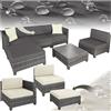 tectake® Set Salotto da Giardino Polyrattan, Telaio Alluminio, Elegante Design Moderno, 4 Pezzi con Tavolo Vetro, Imbottiture Comfort 10cm, Arredo Giardino, Arredo Esterno, Terrazza, Balcone - Grigio