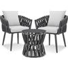 tectake® Set Salotto da Giardino esterno, 2 Sedie, 1 Tavolino da Salotto in vetro, Set Mobili da Esterno in Corda, Tavolo con Sedie Relax, Poltroncina Arredo Giardino, Piscina, Terrazza Balcone - Gray