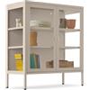 tectake® Vetrina Metallica per Salotto, 2 Ante in Vetro, 80 x 37 x 90,5 cm | 3 Lati Vetrati, Chiusura Magnetica, Ripiani Regolabili, 3 Scomparti, Piedini Antiscivolo, Antiribaltamento Incluso, Tortora