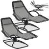 tectake® Set da 2 lettino prendisole ergonomico da giardino, sedia a sdraio reclinabile, poltrona a dondolo da esterno, lettino relax con poggiatesta, textilene traspirante, terrazzo, balcone - Grigio
