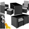 tectake® Salottino in Rattan Palermo, Set Sedie con Cuscini, Tavolino Salotto con Lastra in Vetro, Design Funzionale, Imbottitura Idrorepellente, Resistente ai Raggi UV - Nero/Grigio