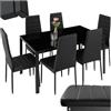 tectake® Set di Mobili per Sala da Pranzo, 7 Pezzi, Tavolo con 6 Sedie | Rivestimento Similpelle, Piano in Vetro, Piedini Antigraffio, Schienale Alto, Portata 120 kg, Tavolo 130x70x75 cm, Nero/Nero