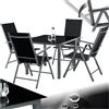 tectake® Set Tavolo da Esterno con Sedie, Telaio in Alluminio, 1 Tavolo da Giardino Piano in Vetro, 4 Sedie Pieghevoli, Schienale Reclinabile 8 Posizioni, Set Resistente alle Intemperie - Grigio Scuro