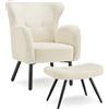 tectake® Poltrona e Poggiapiedi e Braccioli Comodi, Bouclé, Schienale Alto | Imbottitura Spessa, Ampia Seduta, 72 x 71 x 92 cm, Stile Scandinavo, Gambe in Acciaio, Portata max 120 kg, Bouclé Crema/Nero