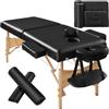 tectake® Set Lettino Massaggio a 2 Zone con Rulli, Lettino Massaggio Portatile con Imbottitura 7,5 cm, Lettino Pieghevole con Braccioli, Poggiatesta Ergonomico, Poggiabraccio, Borsa Inclusa - Nero