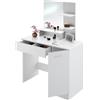 tectake® Tavolo da Trucco Moderno con Grande Specchio, Toeletta Trucco con Cassetto Suddiviso, Tre Ripiani Aperti, Postazione Trucco con Doppiofondo e Portella - Zoe, Bianco
