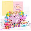 joyoldelf Biglietto di Auguri di Compleanno 16 Anni Pop-Up 3D - Carta di Auguri con Busta per Ragazza, Donna, Amica, Mamma, Uomo - Regalo Romantico e Creativo