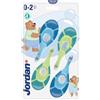 Jordan* ® | Step 1 Spazzolino da denti Bambini | Spazzolino per bambini di età 0-2 anni | Setole morbide, senza BPA |Colore Blu & Verde| Confezione 4 unità