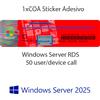 Microsoft Server Box Windows Server 2025 RDS 50 USER CAL COA STICKER