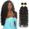 Salharer Ciocche di capelli veri da cucire, capelli umani ondulati, doppia trama, 2 ciocche di capelli Remy, #1B, colore nero naturale, per donna, 30,5 cm, 35,5 cm