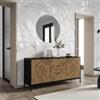DEGHI Madia 160x75h cm con 2 ante e 3 cassetti nero e rovere chiaro effetto parquet - Blacky