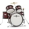 gear4music Batteria Junior 5 Fusti di Gear4music Wine Red | Per giovani musicisti di 5-10 anni, installazione rapida e facile, kit completo 5 pezzi per sviluppare il ritmo