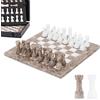MARBLE RANGE Premiativo Set di Scacchi Artigianale in Marmo Oceanico e Bianco 25,4 cm - Scacchiera con 32 Pezzi + 2 Regine Extra e Scatola di Conservazione, Gioco di Scacchi da Viaggio di Lusso, Elegante