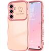 LCHULLE Cover per Samsung Galaxy A36/A56 Cuore Custodia Ondulata,Rosa | Cover cuori d'amore,Custodia con design ondulata e riccia,Protezione della fotocamera galvanizzata Cover,Wavy Heart Case