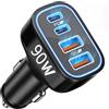 TIBEITA 90W 4-Porte Caricatore Auto USB C/A Caricabatterie Accendisigari Presa | 12V Adattatore Accessori Ricarica Rapida Auto Cellulare per Samsung S26/S25/S24 Ultra, iPhone 18/17/16/15 Pro Max Duo 17e Air