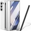 BaiFu Custodia per Galaxy Z Fold 6, Protezione cerniera Samsung Fold6 cover, custodia Samsung Galaxy Z Fold6 con pellicola protettiva per lo schermo + Penna stilo + portapenne-Bianco