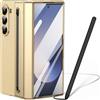 BaiFu Custodia per Galaxy Z Fold 6, Protezione cerniera Samsung Fold6 cover, custodia Samsung Galaxy Z Fold6 con pellicola protettiva per lo schermo + Penna stilo + portapenne-Oro