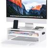 BONTEC Supporto per Monitor in Legno da Scrivania per Smartphone e Gestione dei Cavi, Ergonomico, per Laptop, Computer, 2 Livelli,bianco