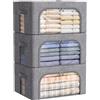 Lifewit 3 pezzi Scatole per Armadio Rigide con Cerniera, Organizzatore Armadio con Struttura in Metallo Pieghevole, Contenitori per Armadio Impilabili per Vestiti, Trapunte, Piumone, Grigio, 25L