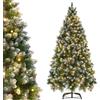 Aufun Albero di Natale artificiale con illuminazione neve e pigne 240cm | Montaggio rapido, ignifugo, con supporto (Verde PVC+LED / Effetto neve+Pigne+LED)
