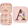 Toozen Scatola Portagioie da Viaggio Portagioie con Iniziale A e Fiore Mini Porta Gioielli Donna Portagioielli Piccoli con Specchio Ragazza Regalo per Compleanno Anniversario Natale, Rosa
