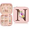 Toozen Piccoli Scatola Portagioie da Viaggio con Specchio, Mini Porta Gioielli da Viaggio con Lettera Iniziale N, Gioielli Pelle PU Portagioie Organizer Regalo di Compleanno per Donne Ragazze, Rosa