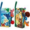 hahaland Libri di Stoffa Neonati 2 Pezzi, Libri Morbidi Animali Giungla | Libro Tattile Interattivo, Code Animali, Giochi Sensoriali Tummy Time, Libro Neonato 0 6 12 Mesi