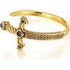 FLHEART Bracciale rigido da uomo in acciaio inossidabile, con spada argento/nero/oro con nodo celtico vichingo e zirconia cubica, braccialetto aperto in metallo, regalo per uomo, 62 mm