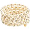 Aeenioy Braccialetto di perle da donna, braccialetto tennis a strati con strass, regolabile, elegante gioiello per ragazze e donne, regalo elegante per matrimoni e occasioni comuni (dorato)