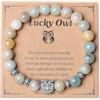AWARDSEN Braccialetto da donna con gufo da 8 mm, regalo di buona fortuna per migliori amici, collega, regalo di Natale, compleanno, buona fortuna negli esami
