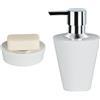 Spirella Max Light Set Bagno Portasapone + Dispenser sapone Bianco | scanalature di scolo, superficie liscia, pompa antigoccia, ricaricabile, colore bianco