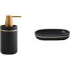 Spirella Set Bagno Dispenser sapone 300 ml + Portasapone Nero | pompa antigoccia, ricaricabile, scanalature di scolo, superficie liscia, colore nero