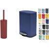 Spirella Akira Set Bagno Scopino WC + Pattumiera 5 L Bordeaux e Blu | contenitore chiuso, testina sostituibile, coperchio soft-close, secchio interno estraibile, bordeaux / blu